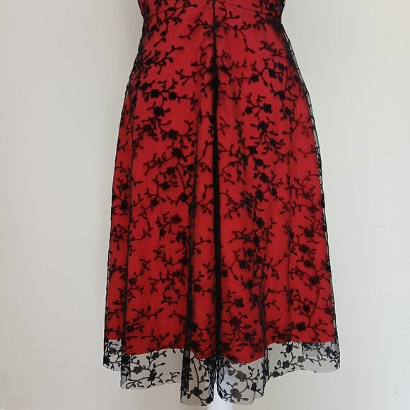 Voodoo Vixen Vintage Floral Flocked 50's Rockabilly Lace Overlay Dress Size S - Picture 5 of 10
